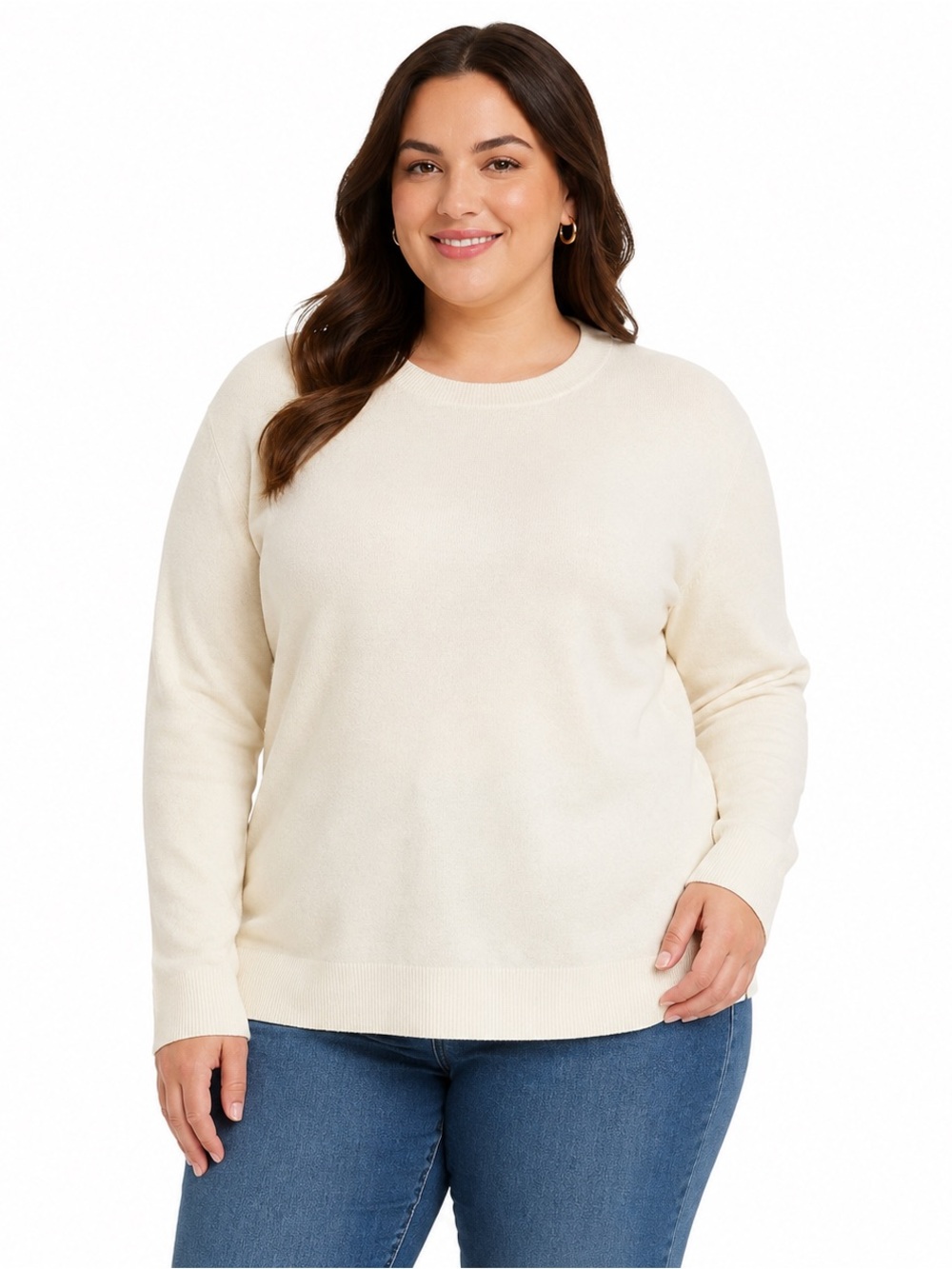 A New Day Women’s Cozy Knit Crewneck Pullover Sweater Cream 2X NWT Soft Stretch